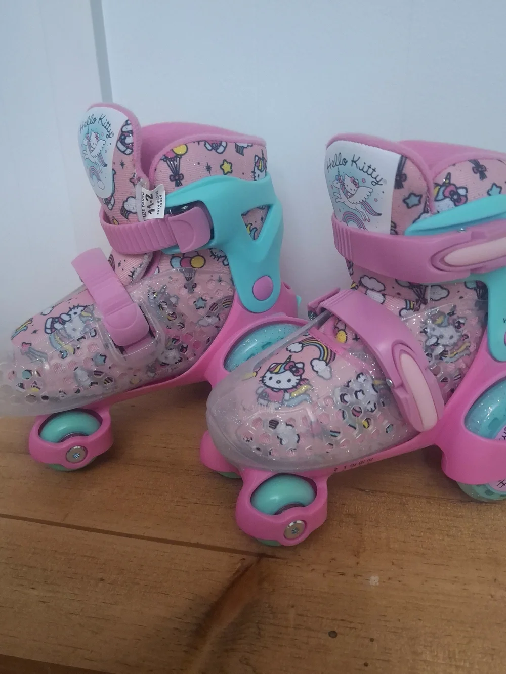 Hello Kitty Inspired Pink & Teal Kids Adjustable Roller Skates